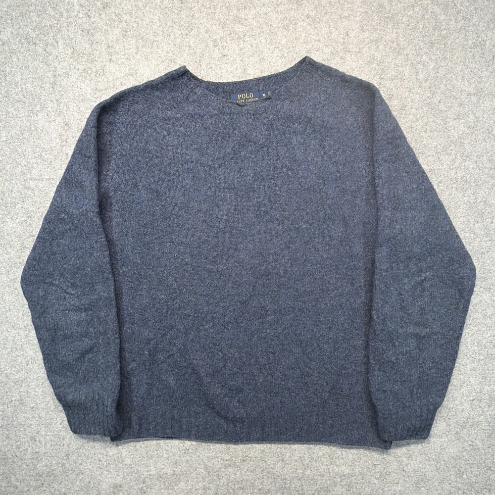 Polo Ralph Lauren Shetland Wool Cashmere Sweater Crew Pullover Blue Old Money